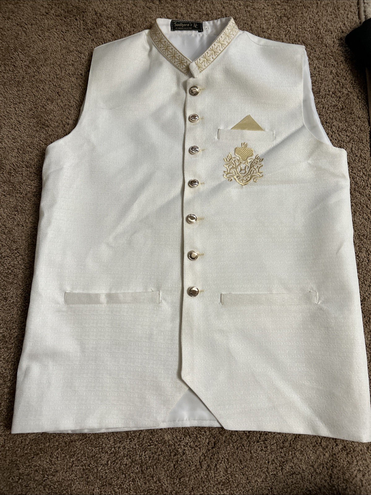 Sudhara’s Vest Embroidered Indian / Pakistani IVORY SMALL(36-38” Chest)- NWT