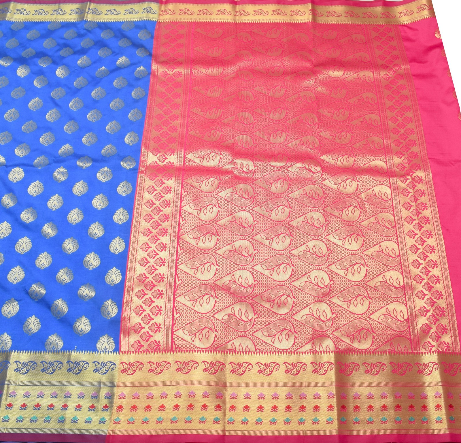 Royal Blue Banarasi Sari Art Silk Zari Woven Floral Border Saree Blouse Fabric
