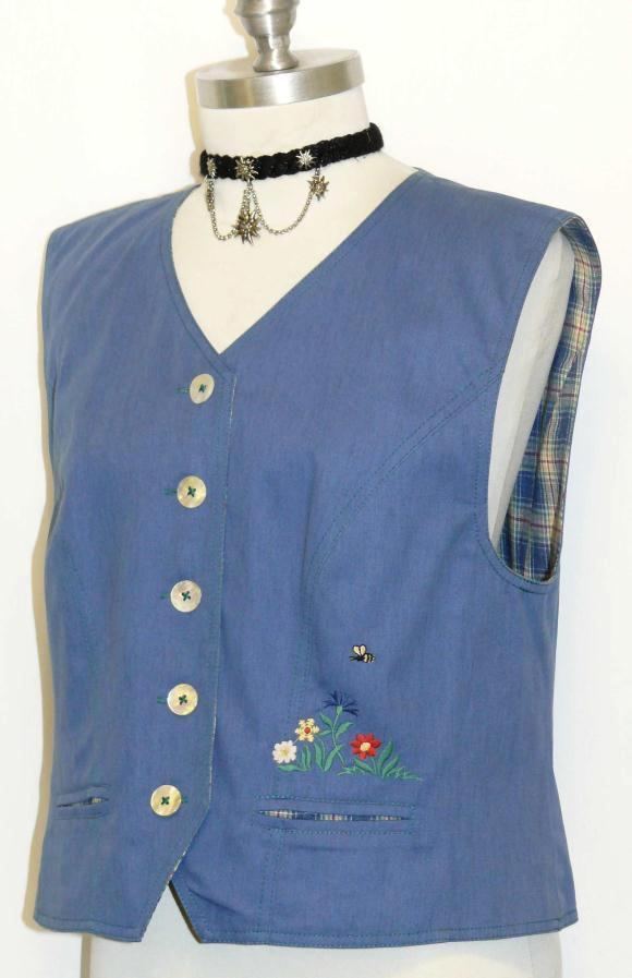 2 SIDES REVERSIBLE / BLUE ~ COTTON GERMAN Fitted Summer Women Dress Coat VEST S