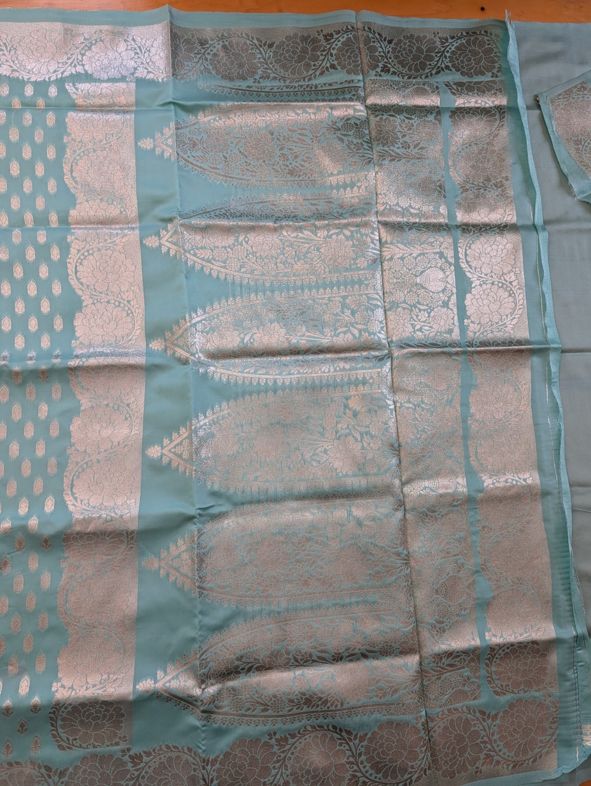 Saree Banarasi Kanjivaram Green Silver Zari Woven Attached Blouse