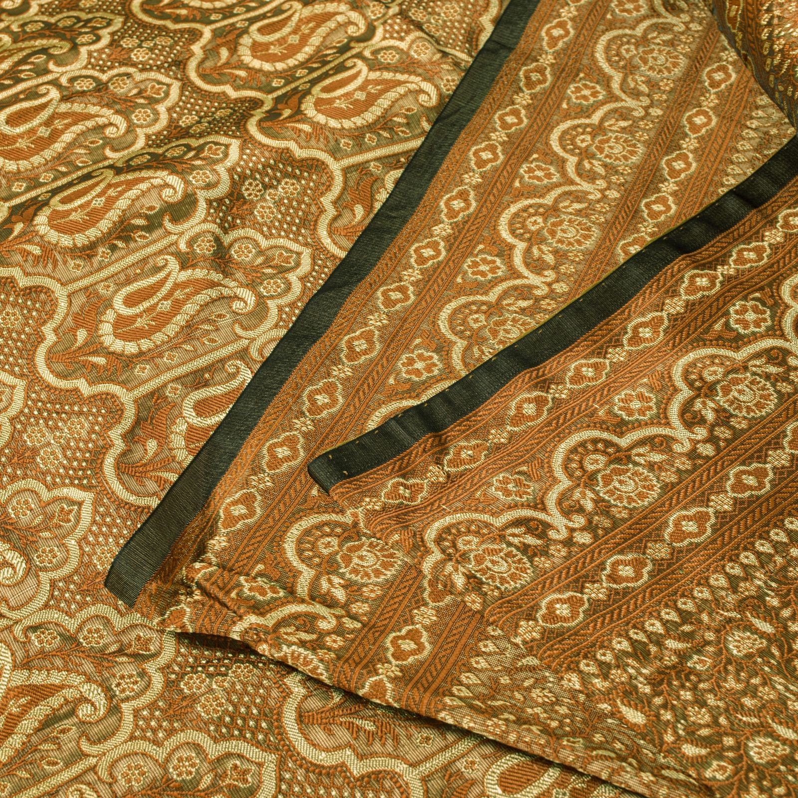 Sanskriti Vintage Saree Brown Blend Silk Craft Fabric Brocade Woven Sari 5+Yd