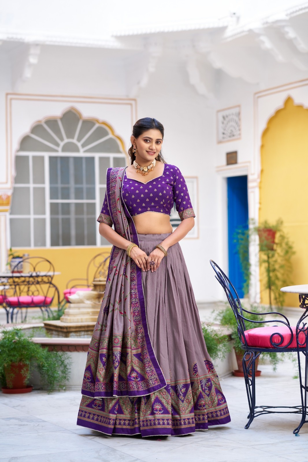 Indian Wedding Outfit Women Lehenga Choli Set Tasar Silk Floral Print Party Wear