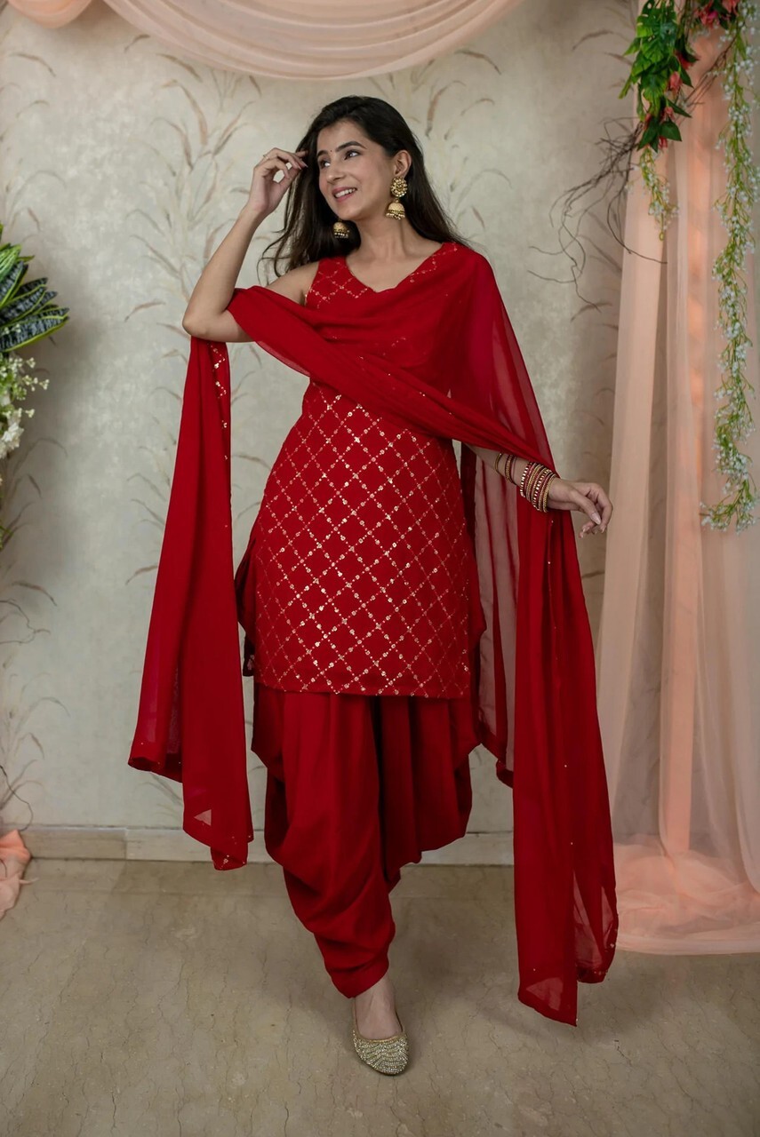 Women Georgette Kurti Patiala Dupatta Set