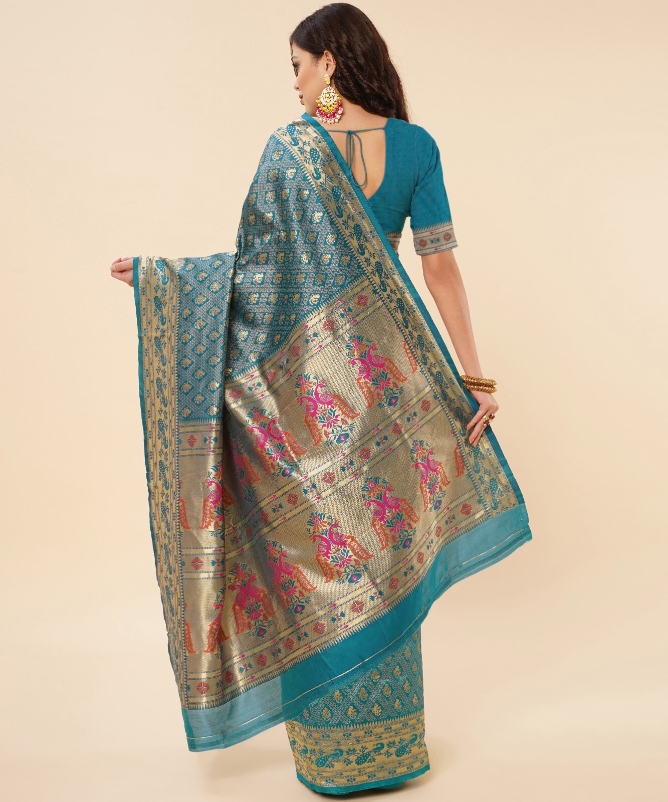 Areca Designer Paithni Square Mor Silk saree blouses women Saree Cut – 5.5 Meter