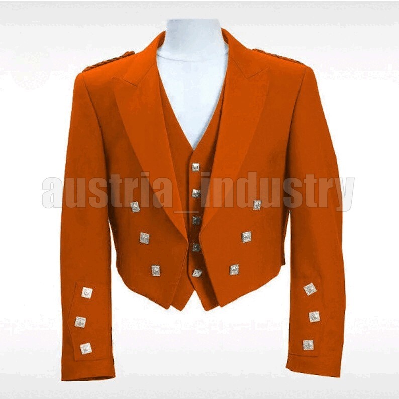 Scottish Prince Charlie Wool Kilt Jacket Different Colors With Vest 3-5 Button