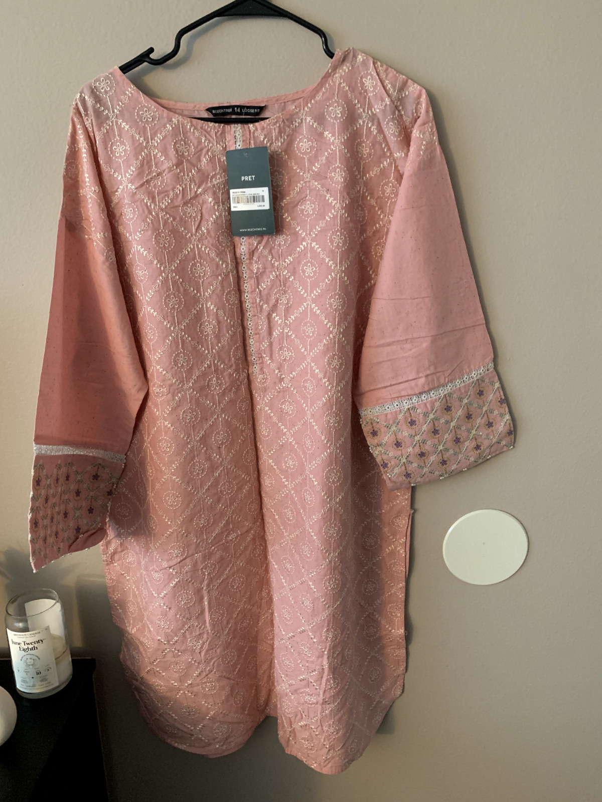 Beechtree Brand Pakistani Pret Kurti Chicken Kari Embroidered Pink women Large