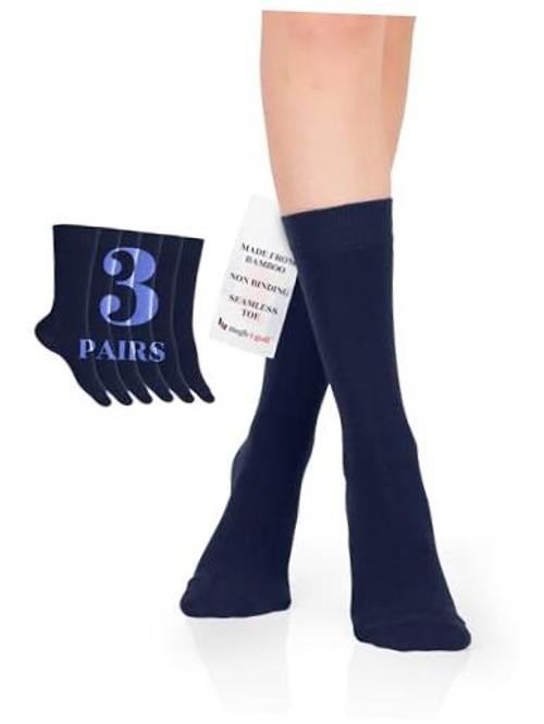 Women Rayon Dress Socks, Extremely Soft Thin Crew 9-12 04- Navy Blue (3 Pairs)