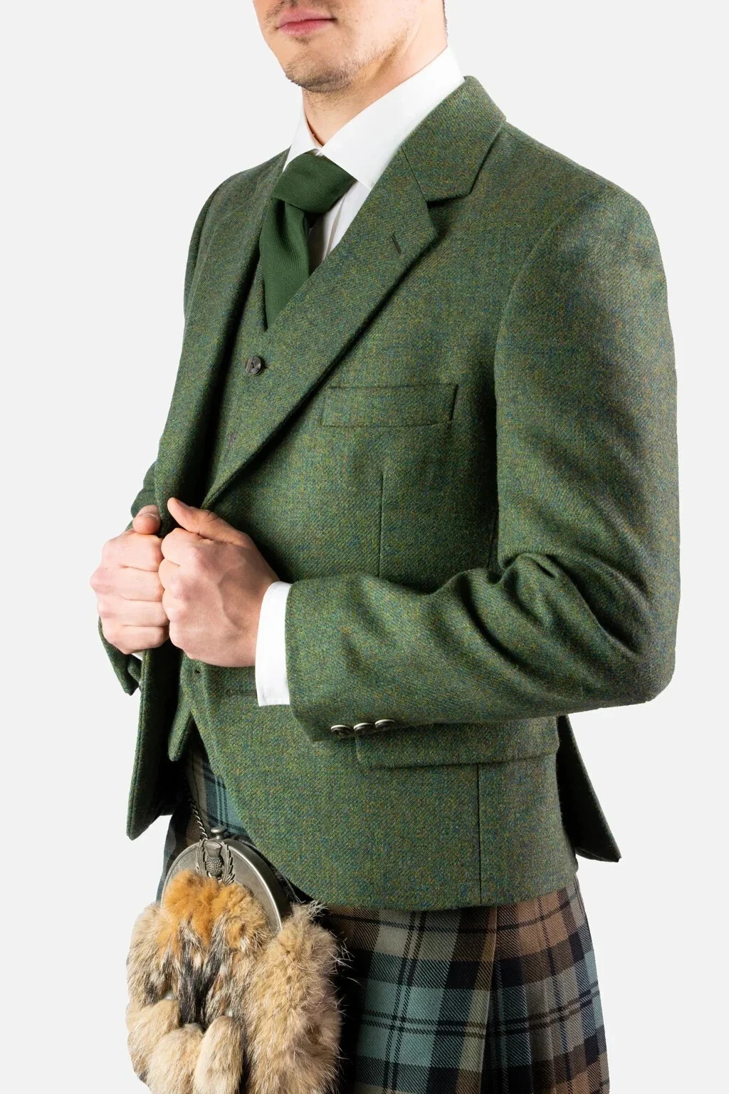 scottish Lovat Green Crail Argyle kilt jacket and waistcoat in 100% wool best