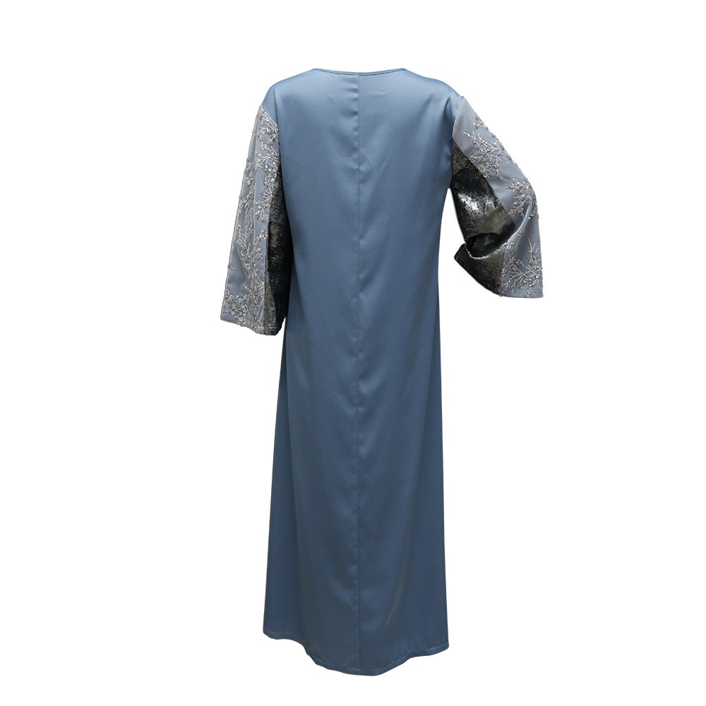 Middle East Round Neck Splice Sequin Retro Abaya Robe Women Plus Size Clothing