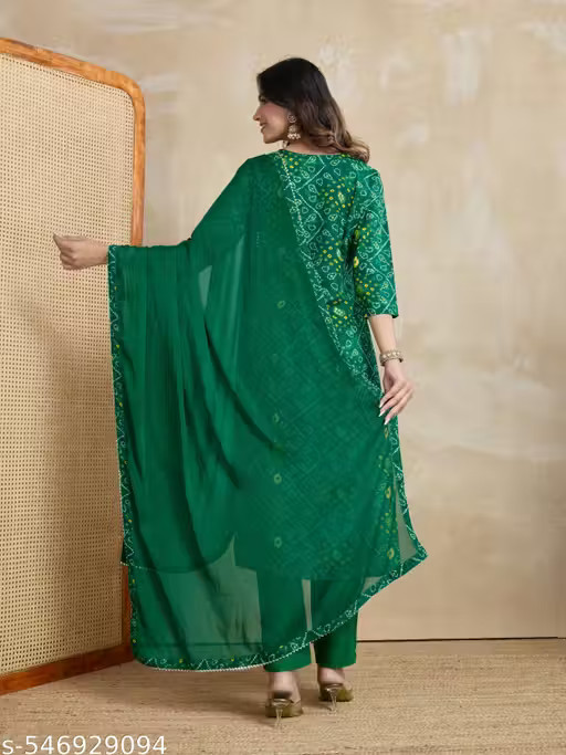 Traditional Kurti set for women/Women’S BANDHANI Cotton Blend Straight Kurti set