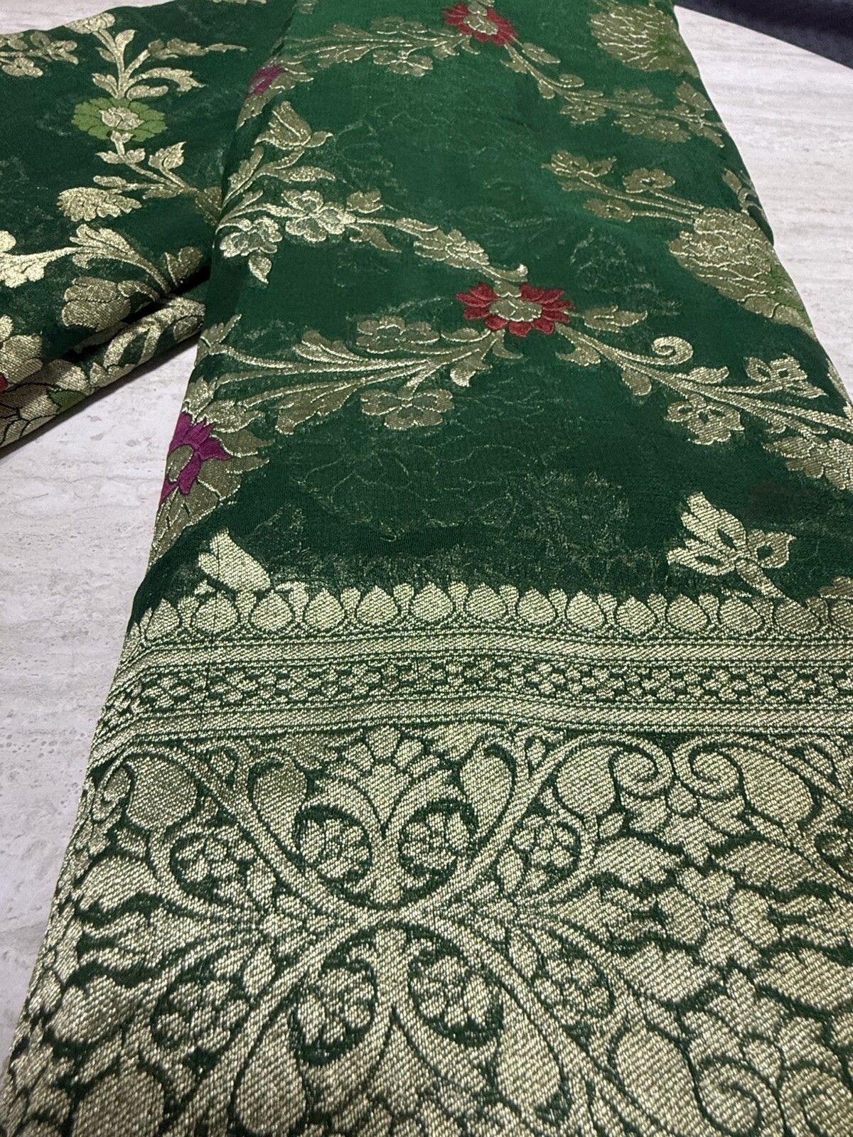 New Green Saree Handloom Pure Khaddi Georgette Sari