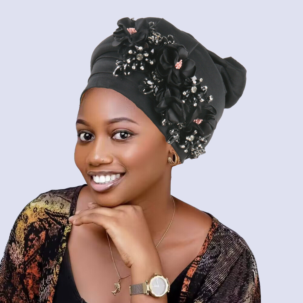 African Headtie Women Hijab Hat Nigerian Head Wrap Hat Wedding Party Flower Cap