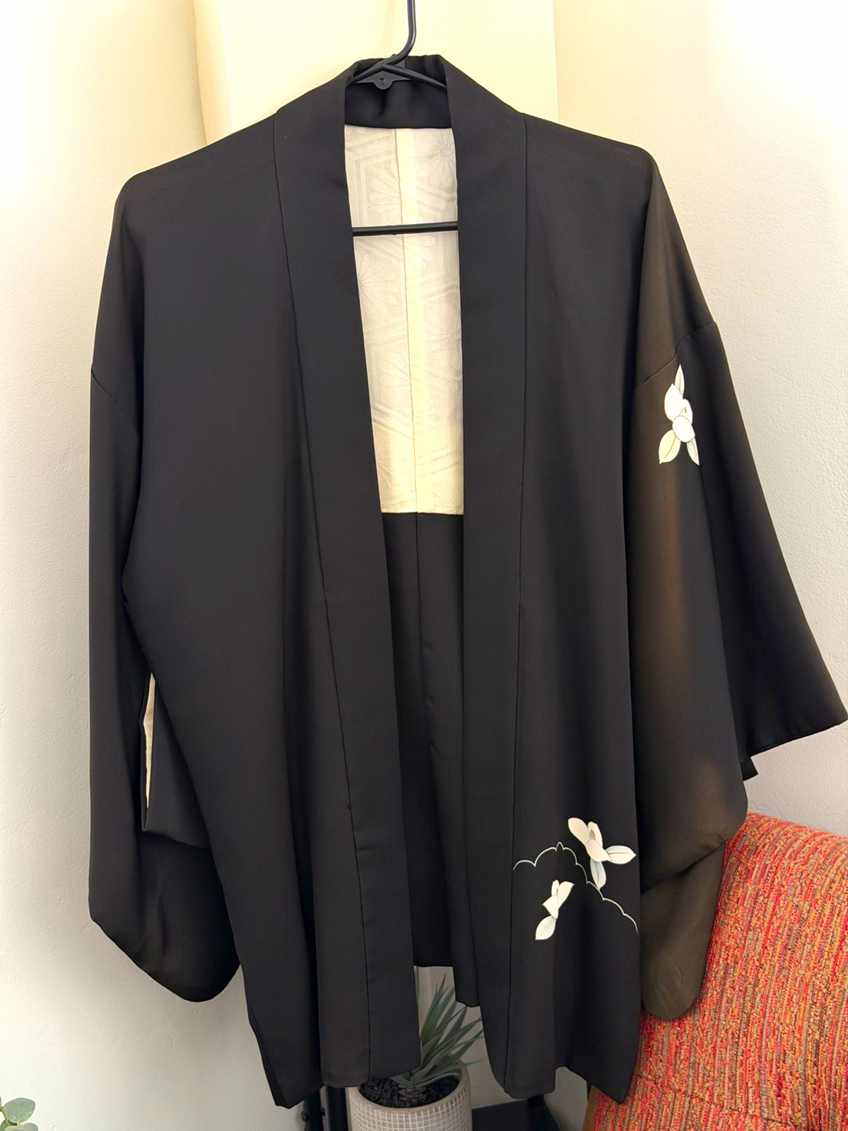 Women’s Haori Jacket Black White & Pink Floral One Size