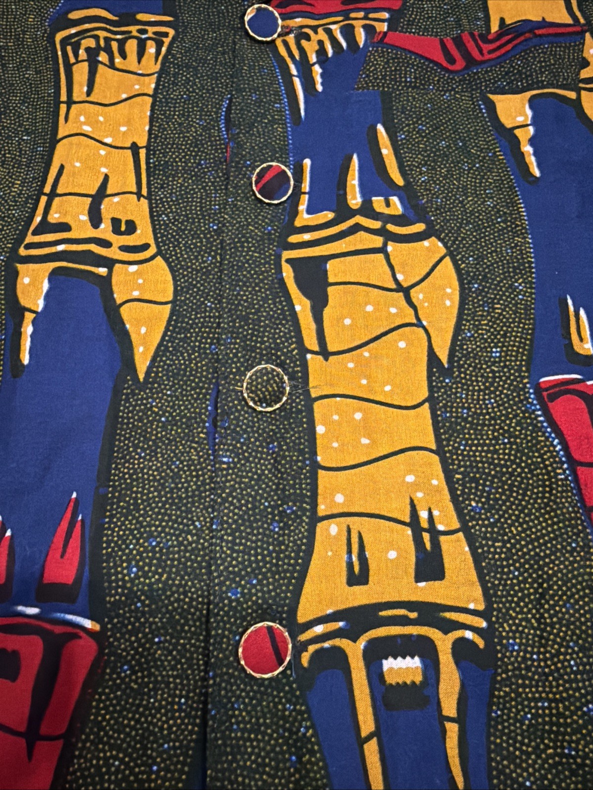 Vntg-Dashiki, Nichem Wax Cloth, Andinkra Symbols, Small, 2 Front Pockets Liner