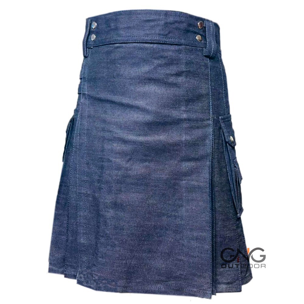Men’s Blue Denim Scottish Fashion Utility kilt Sports kilt Size 28-62