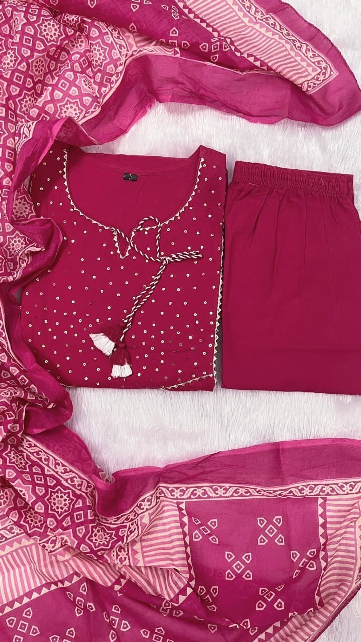 Pink Kurta Pant Designer Dupatta Set Indian Designer Salwar Suit 3 Piece Combo