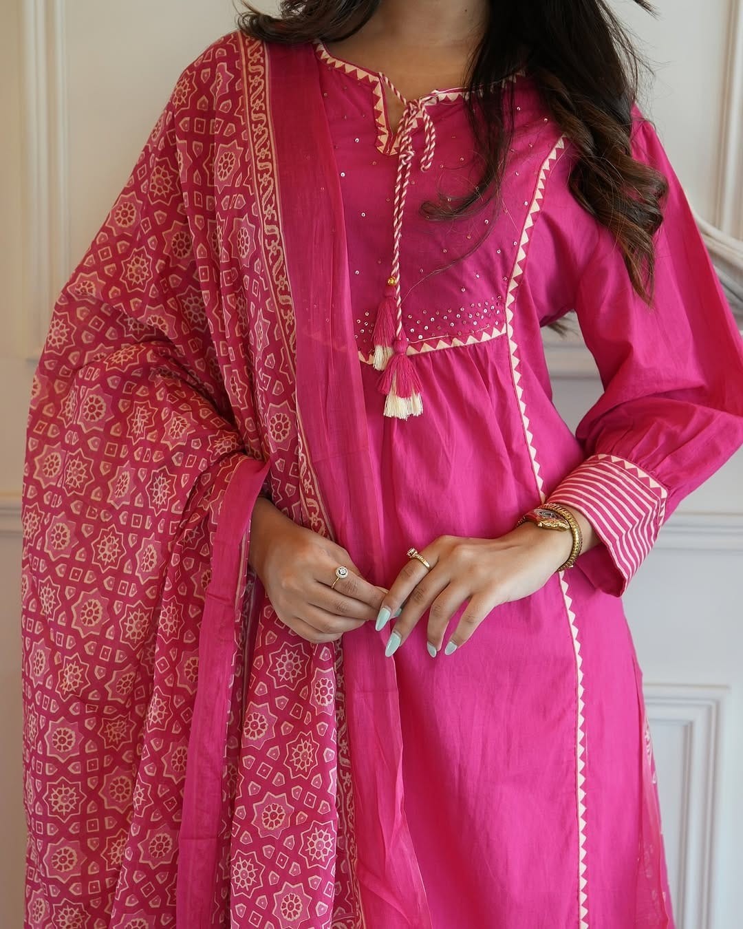 Pink Kurta Pant Designer Dupatta Set Indian Designer Salwar Suit 3 Piece Combo