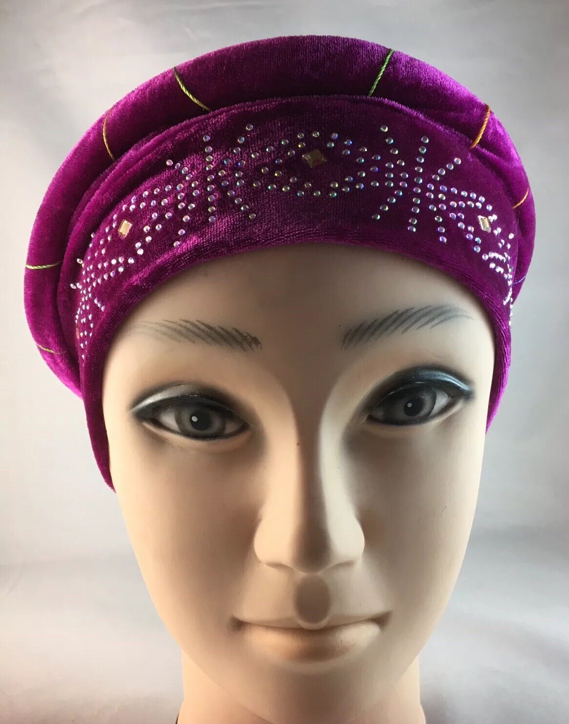 African Women Velvet Spandex Stretch Turban Hat Ladies Head Piece ~ fuchsia Pink