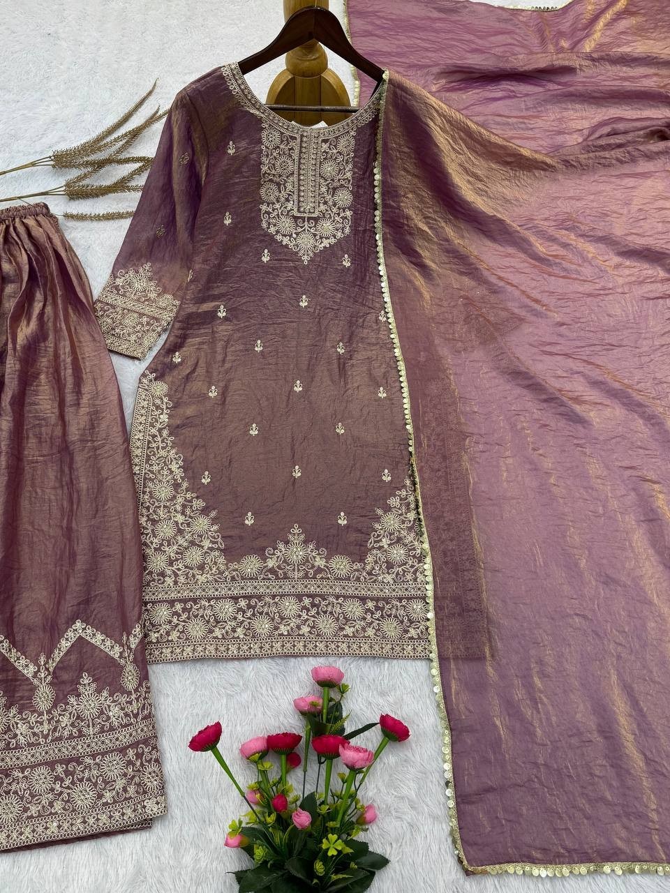 Presenting New Soft Silk Kurta Palazzo With Dupatta For Wedding Wear