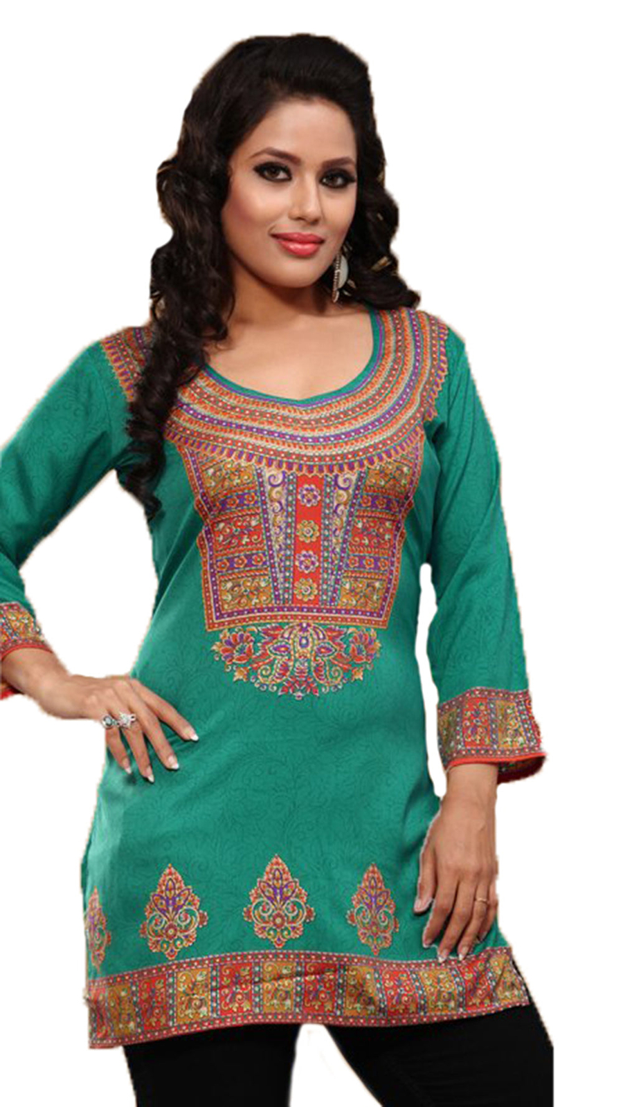 Women’s Printed 3/4 Sleeves, Round Neck Crepe Kurti Tunic tops 1909-L