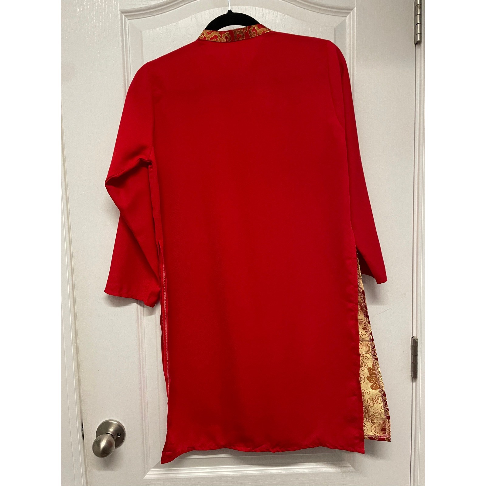Viet Fashion Kids Red Gold Silk Dragon Ao Dai Tunic Brocade Size 14 Vietnam