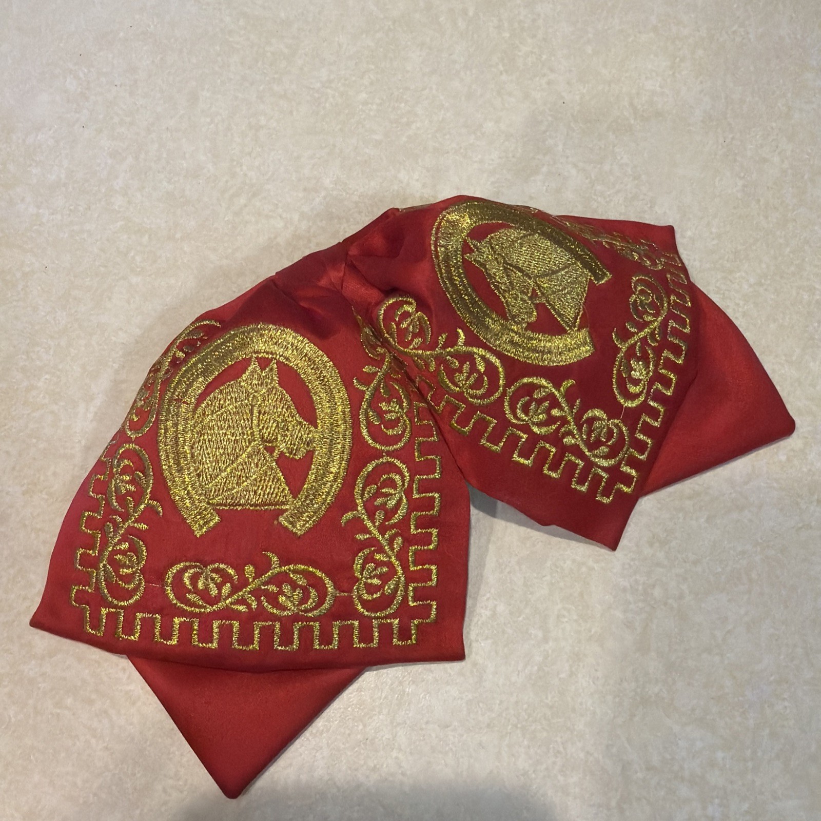 Mariachi Bow Tie, red and gold Horseshoe and Horse Embroidered / Moño Charro