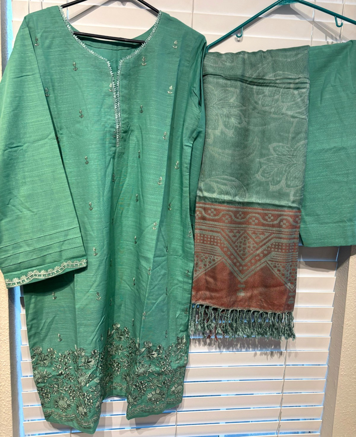 New Branded Sea Green Pakistani Indian Shalwar Kameez Stitched Large-XL 3 Piece