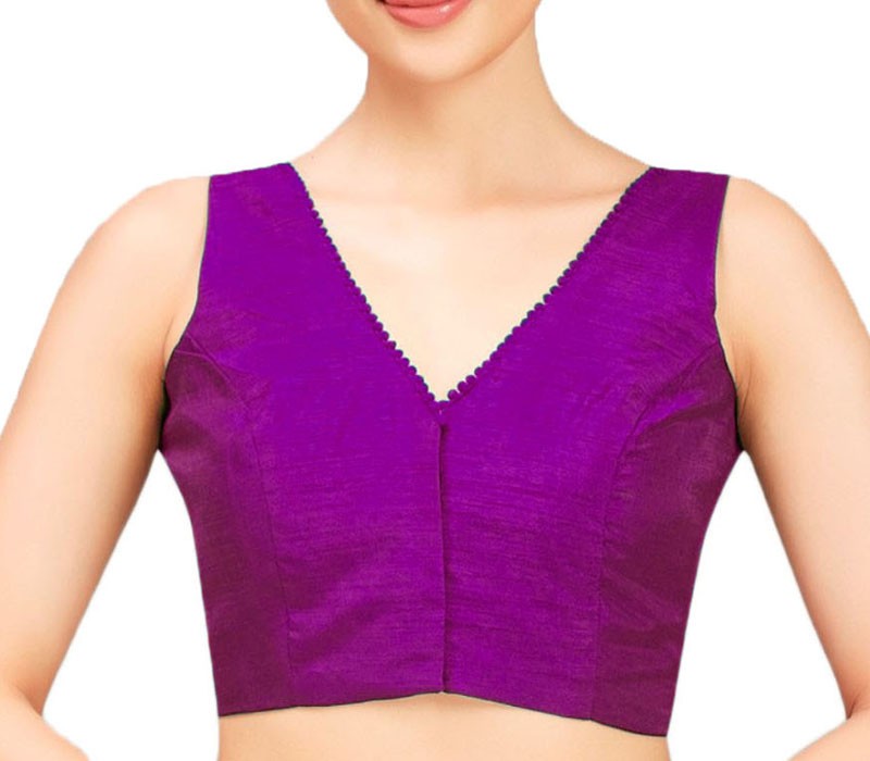 Way2Like Blouse Saree Dupion Silk Readymade Designer V-Neck Sleeveless Choli