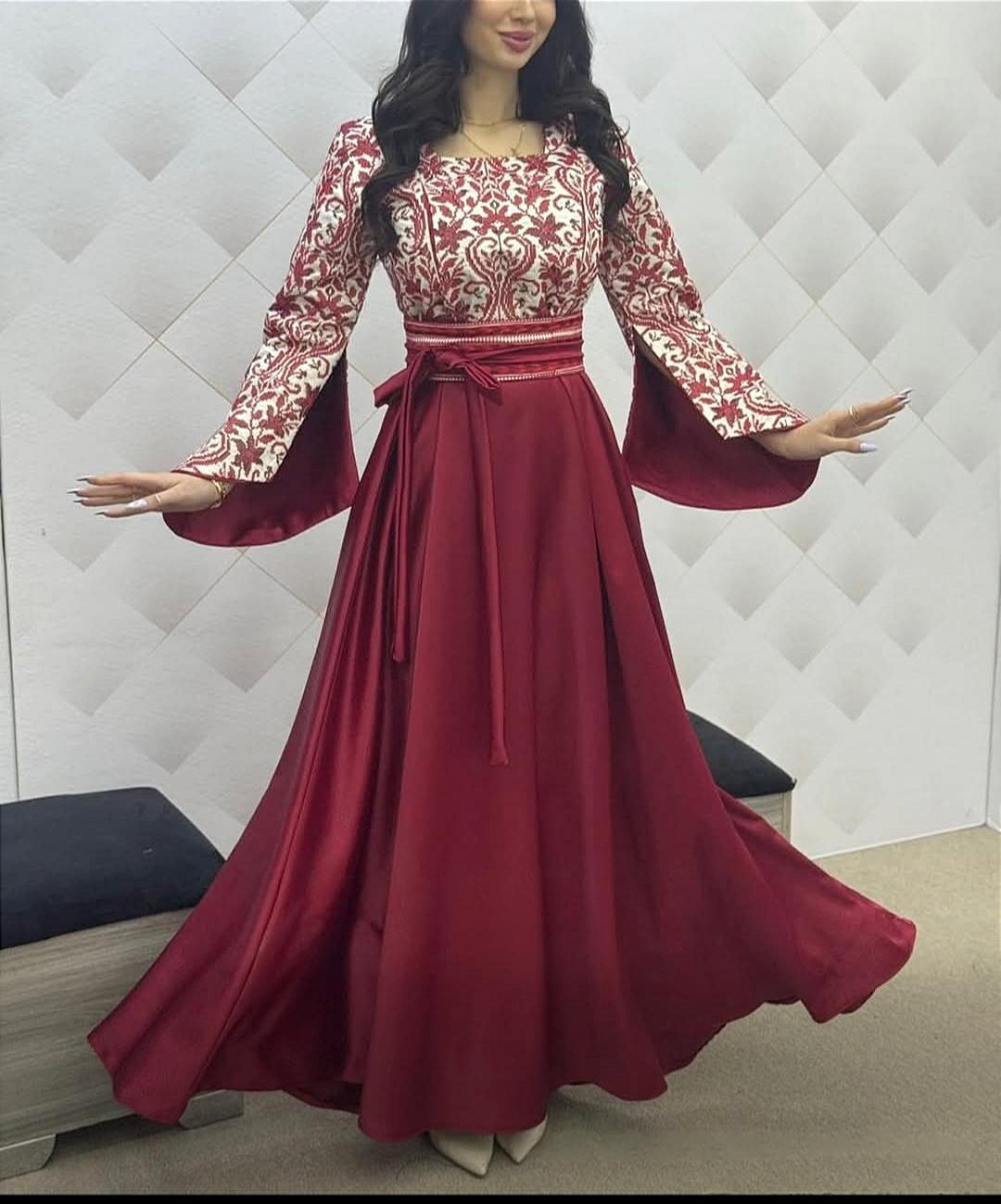 Hand Embroidered Dress Arabic couture Maxi Dress Jordan Art Thobe Wedding Attire