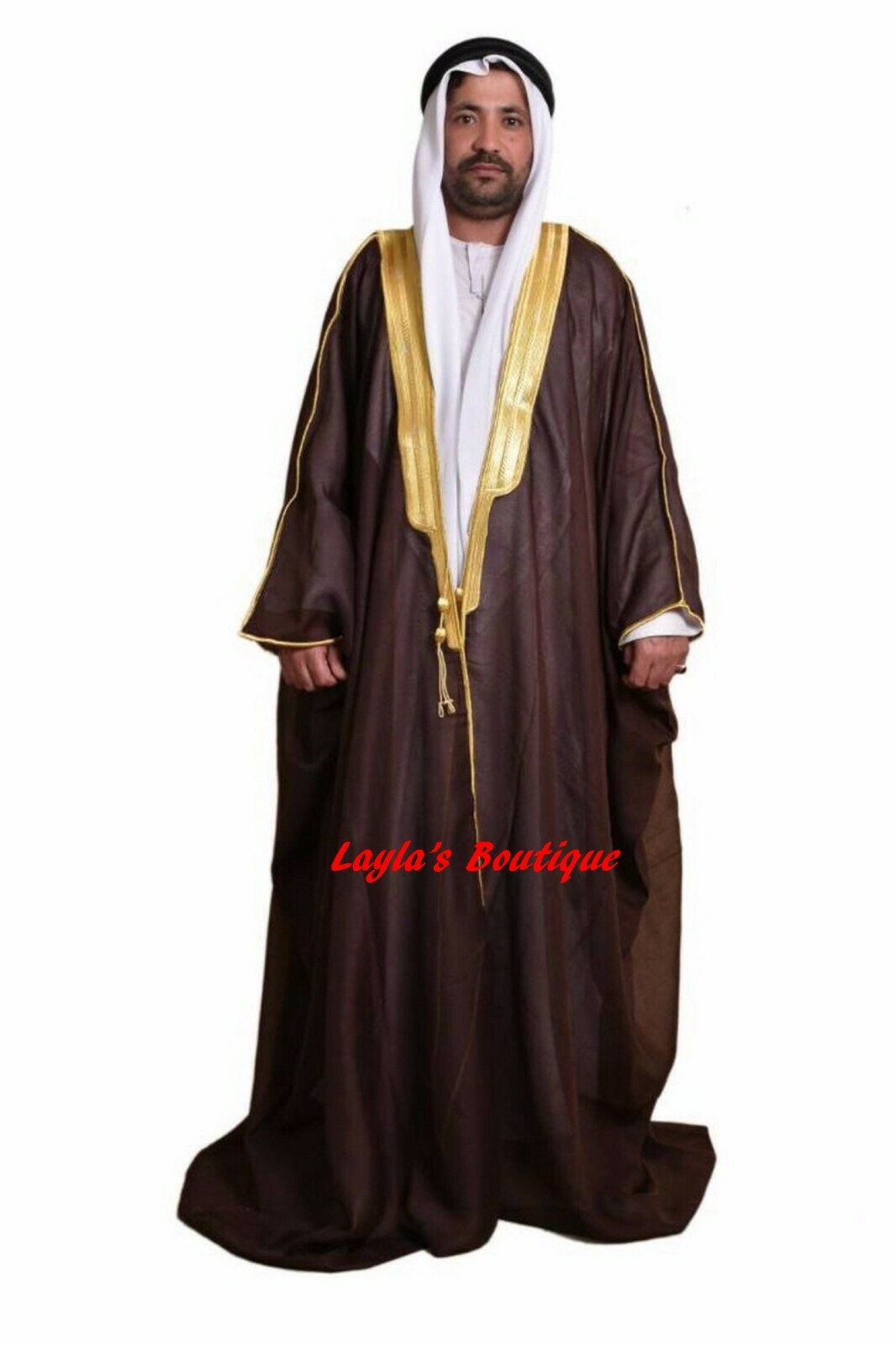 DARK BROWN BISHT CLOAK ARAB DRESS THOBE SAUDI MENS ROBE EID