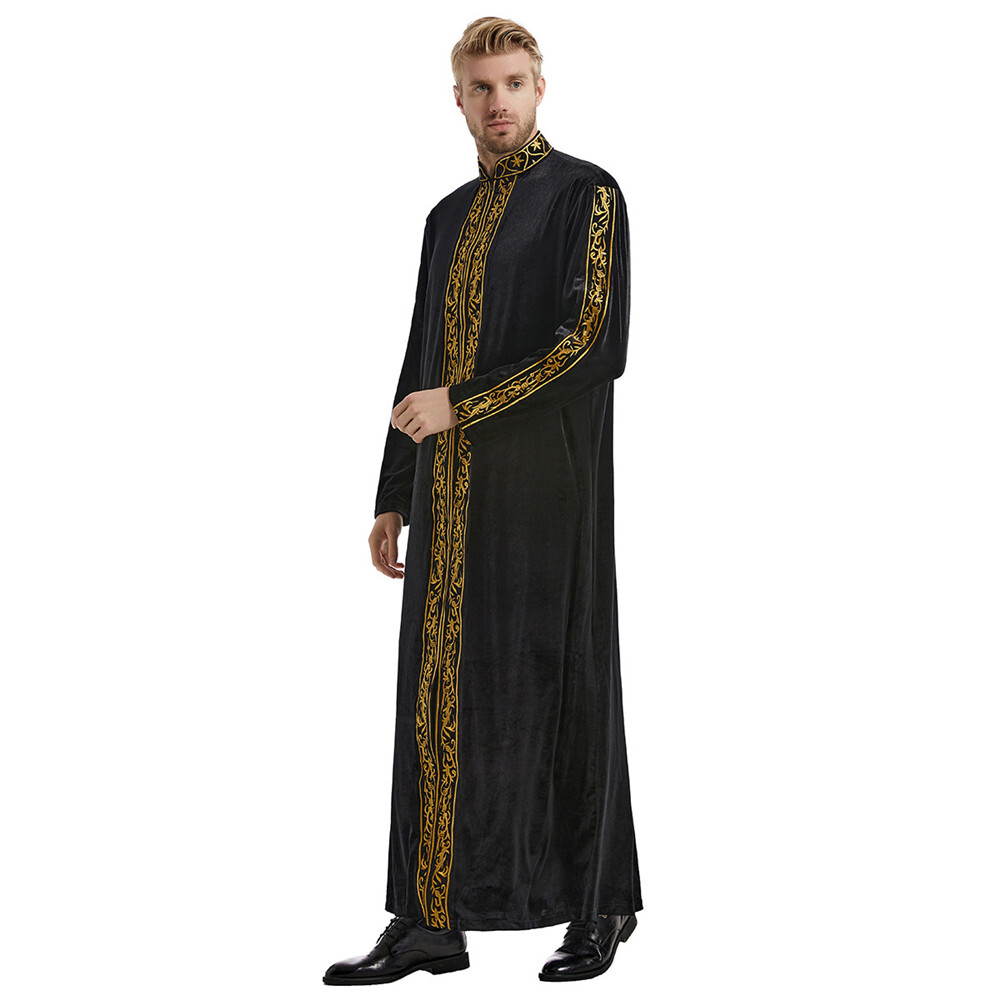 Saudi Arabia Men Thobe Robe Kaftan Muslim Islamic Velvet Long Sleeve Abaya Robes