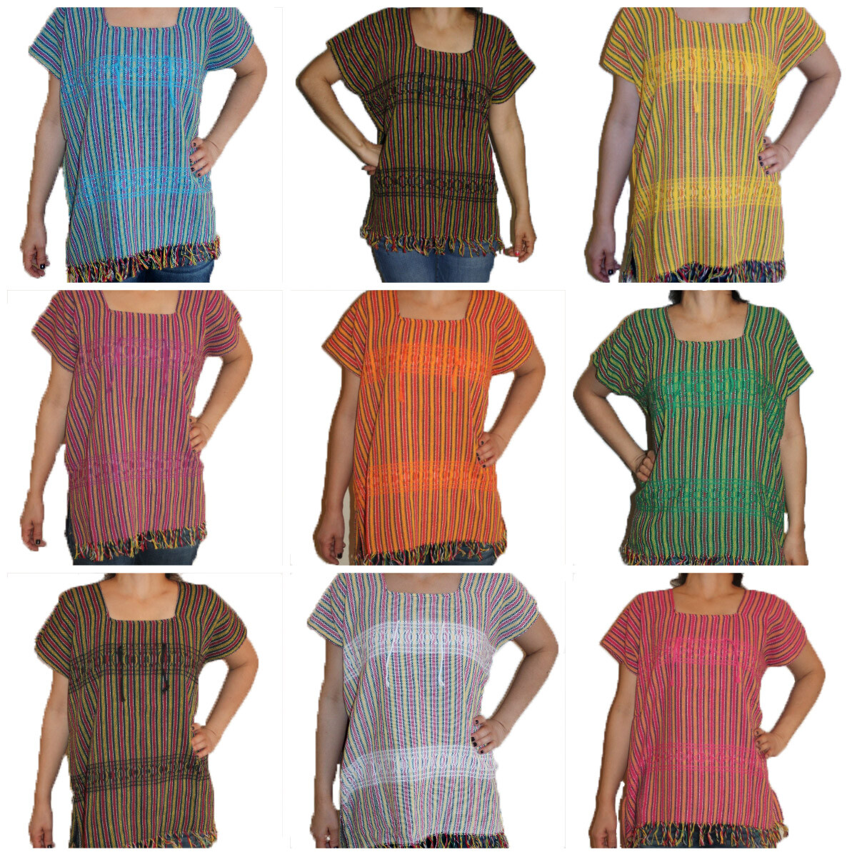 Assorted Colors Hippie Vintage Style Mexican Tunic Blouse Telar Hand loom L-XL