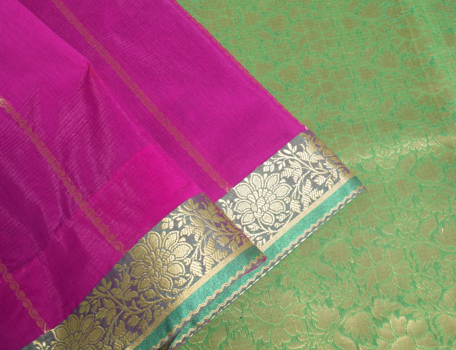 Sushila Vintage Purple Saree Green Border Pallu Banarasi Brocade Art Silk Sari C