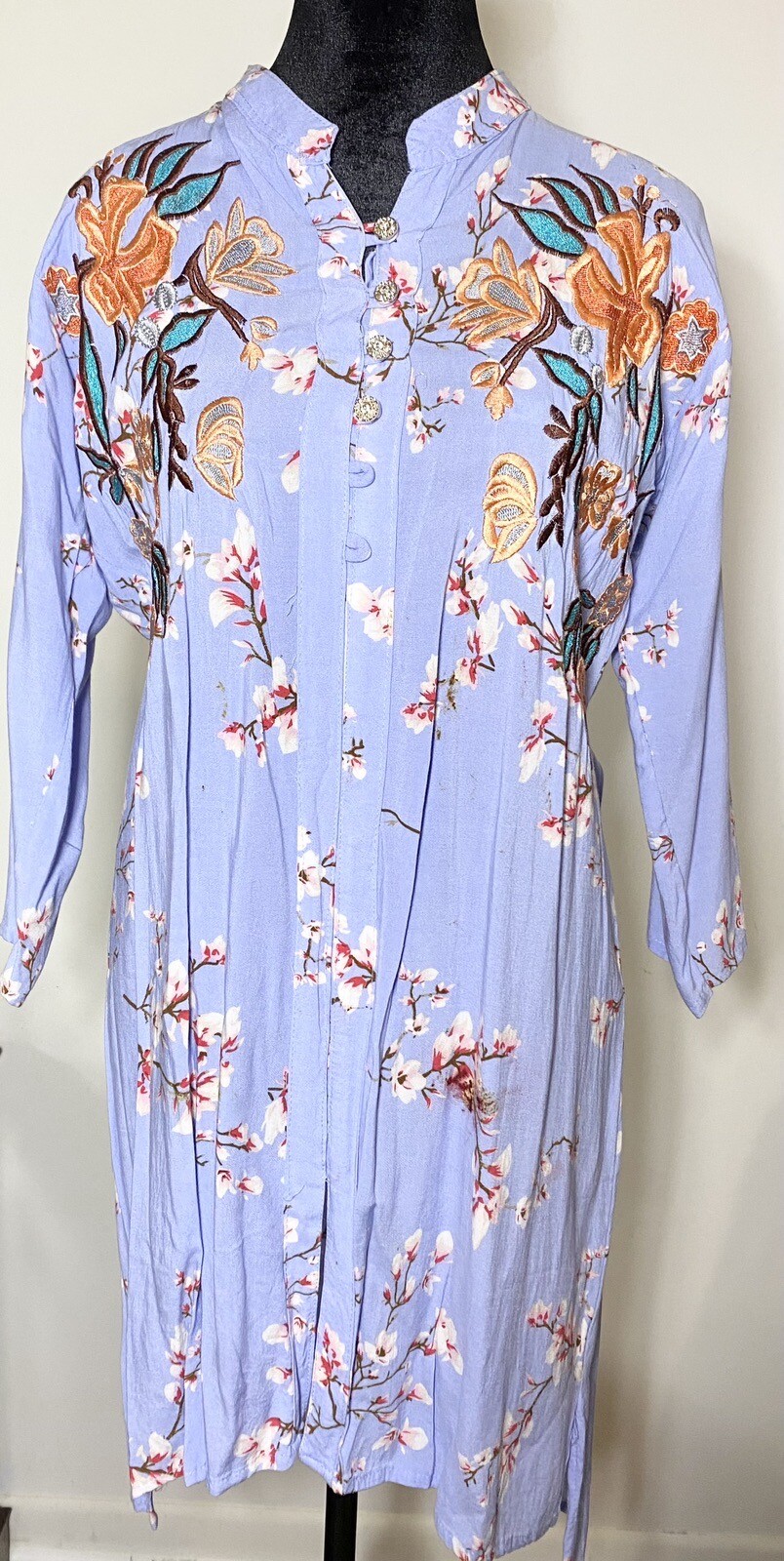 Women’s Tunic 1 pic Blue Purple Green Floral Button Print Kurti Linen Cotton