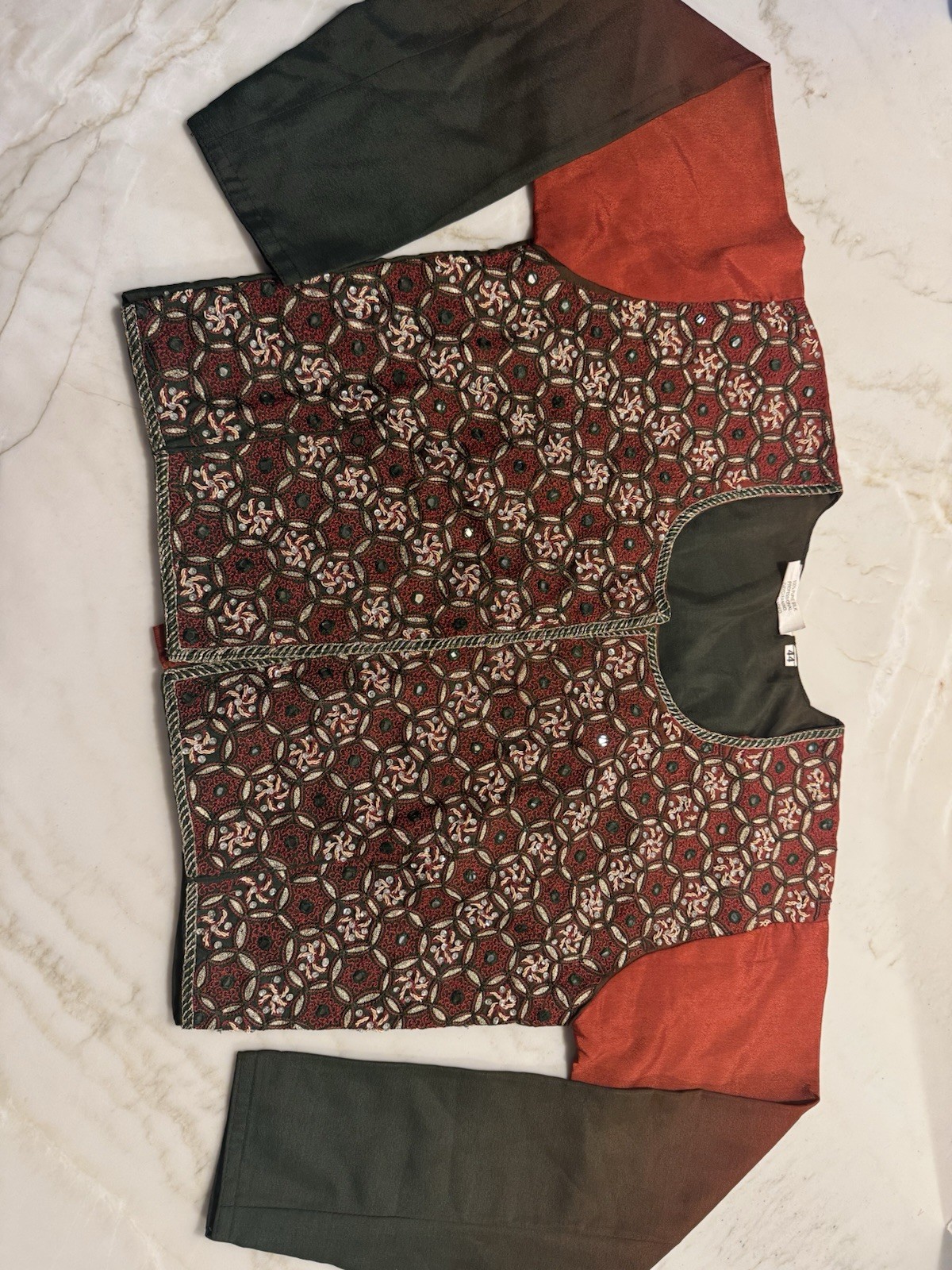 Chahat India 100% Pure Silk Sari Blouse Jacket Womens 44 Embroidered Small