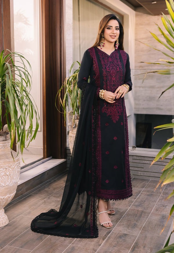 Asim Jofa Party Dress – BLACK & MAROON – SIZE – LARGE