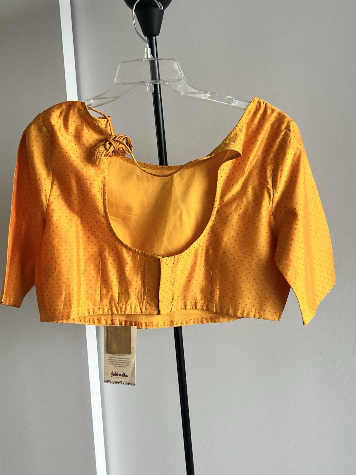 NWT Fabindia Golden Yellow Silk & Cotton Saree Sari Blouse Cropped Lined XL / L