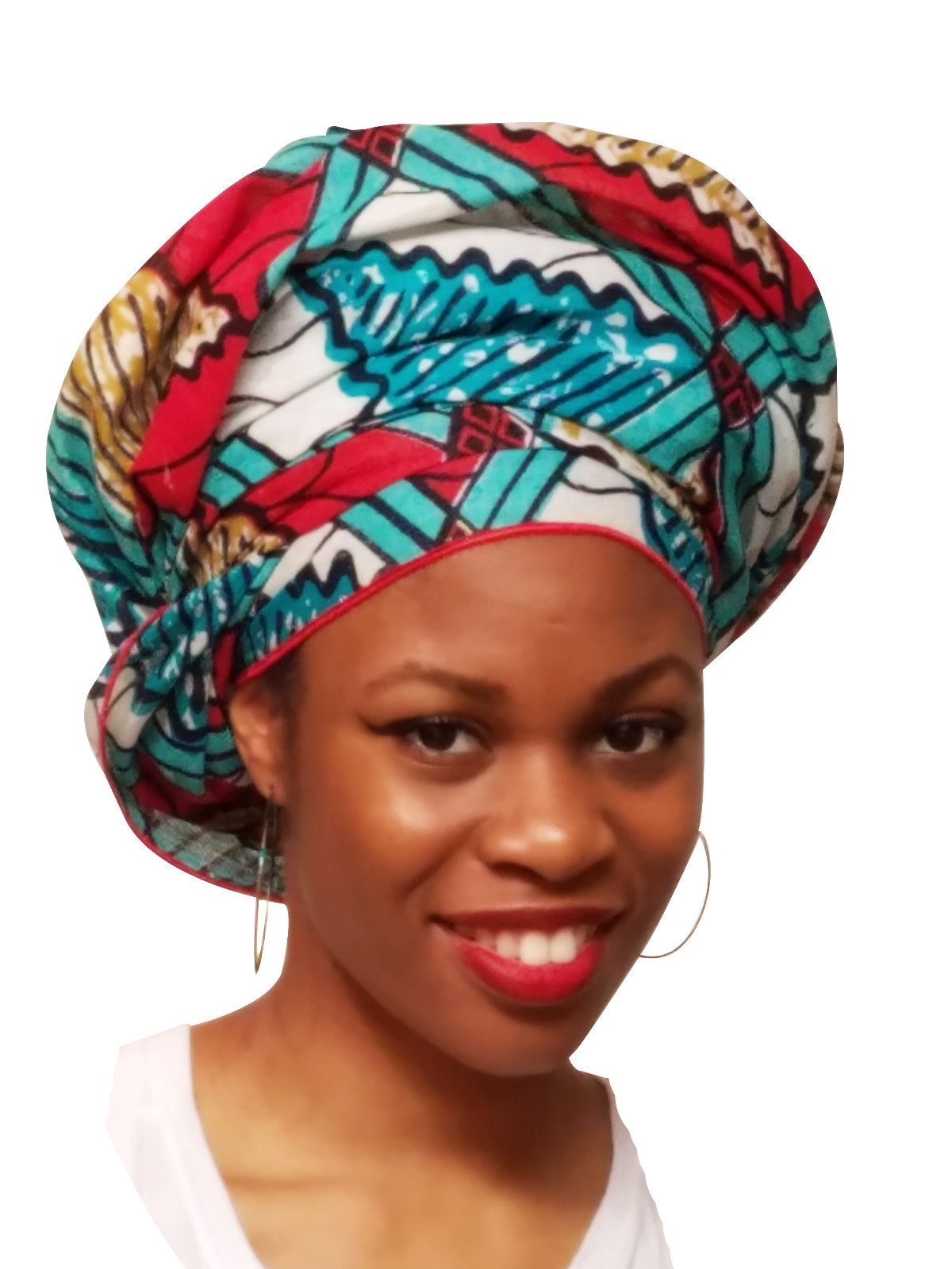 Red, Turquoise African Print Ankara Head wrap, One Size DP3764