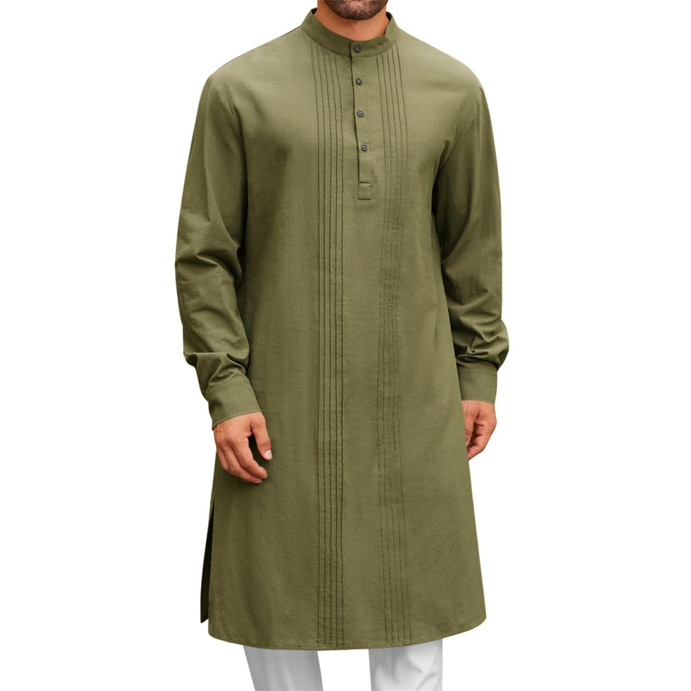 Men’s Middle Eastern Clothes Long Sleeve Muslim Islamic Kaftan Long Dress Robe