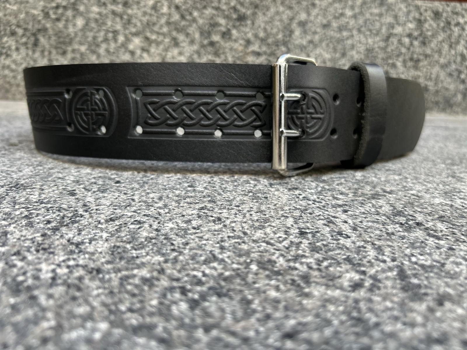 Leather Belt For Scottish Kilts Black Embossed Handmade