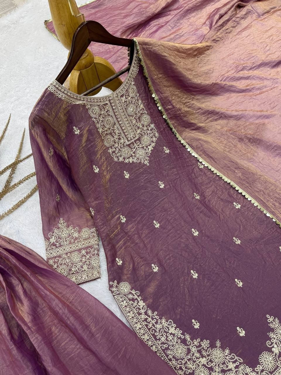 Presenting New Soft Silk Kurta Palazzo With Dupatta For Wedding Wear