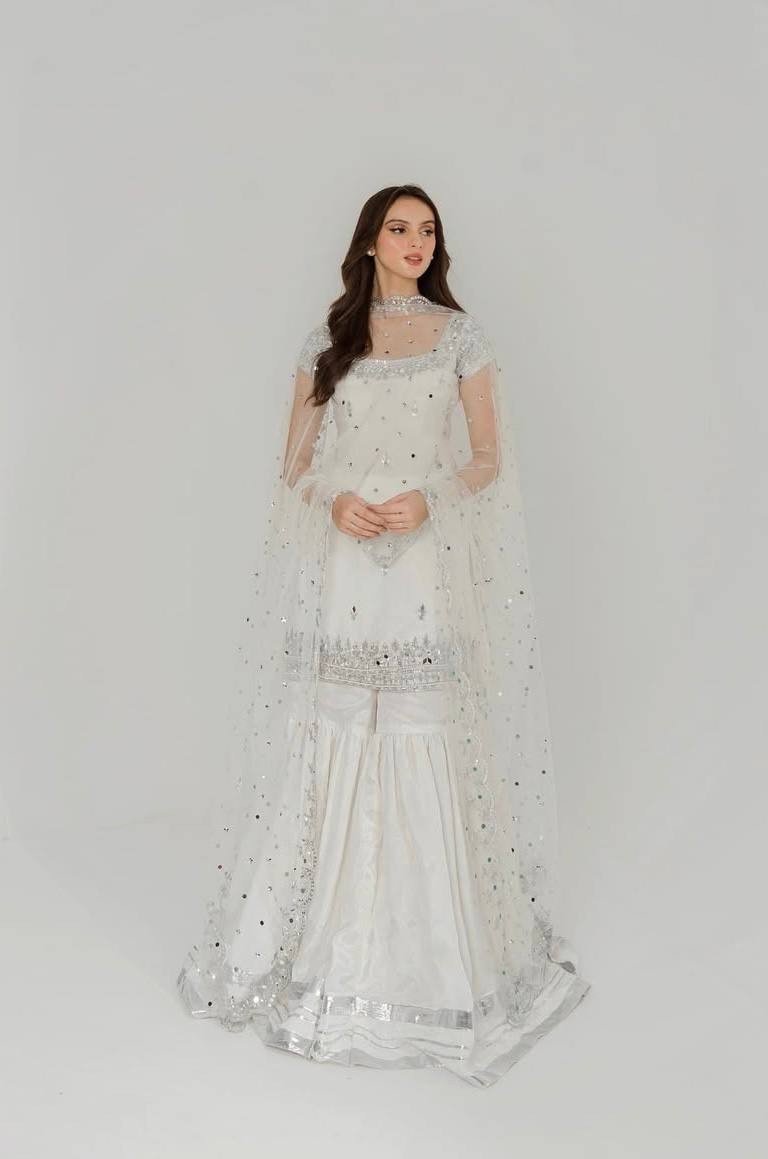 Exclusive Designer White Faux Georgette Kurta Palazzo With Dupatta For Women