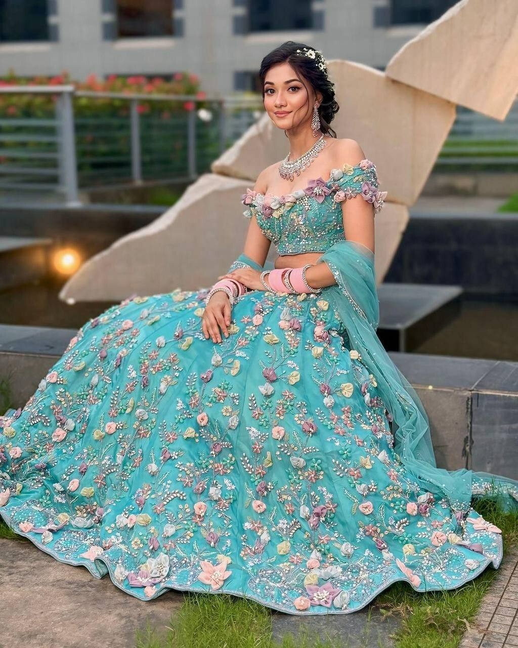 Designer Flower Work & Embroidery Sequins Work Lehenga Party Wear Lehenga Choli