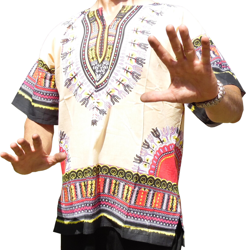 Mens BEIGE Dashiki Shirt African Blouse Top Rap Rapper ~ FAST SHIPPING