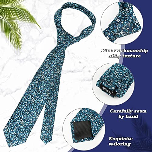 Mens 3.15inches Exquisite Floral Tie with Small Flower A142-black/ Teal/ White
