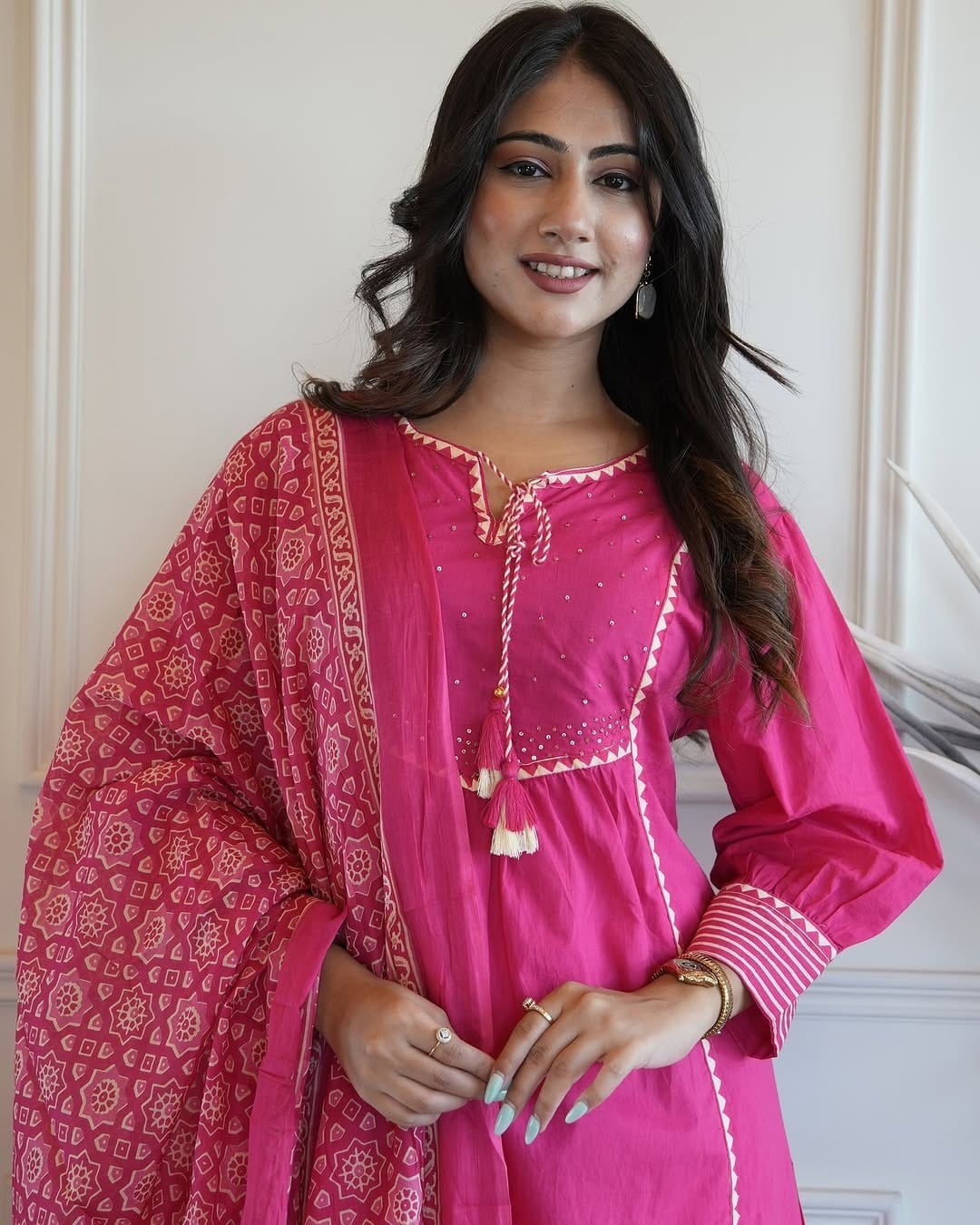 Pink Kurta Pant Designer Dupatta Set Indian Designer Salwar Suit 3 Piece Combo