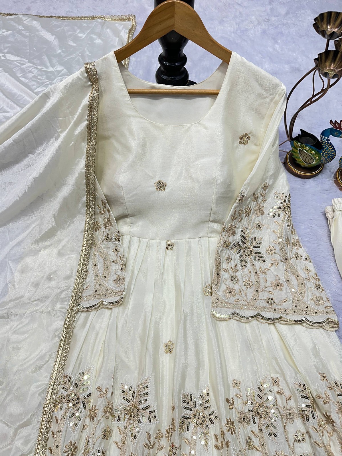 Presenting Heavy Chinon Silk White Top Palazzo And Dupatta For Wedding Wear