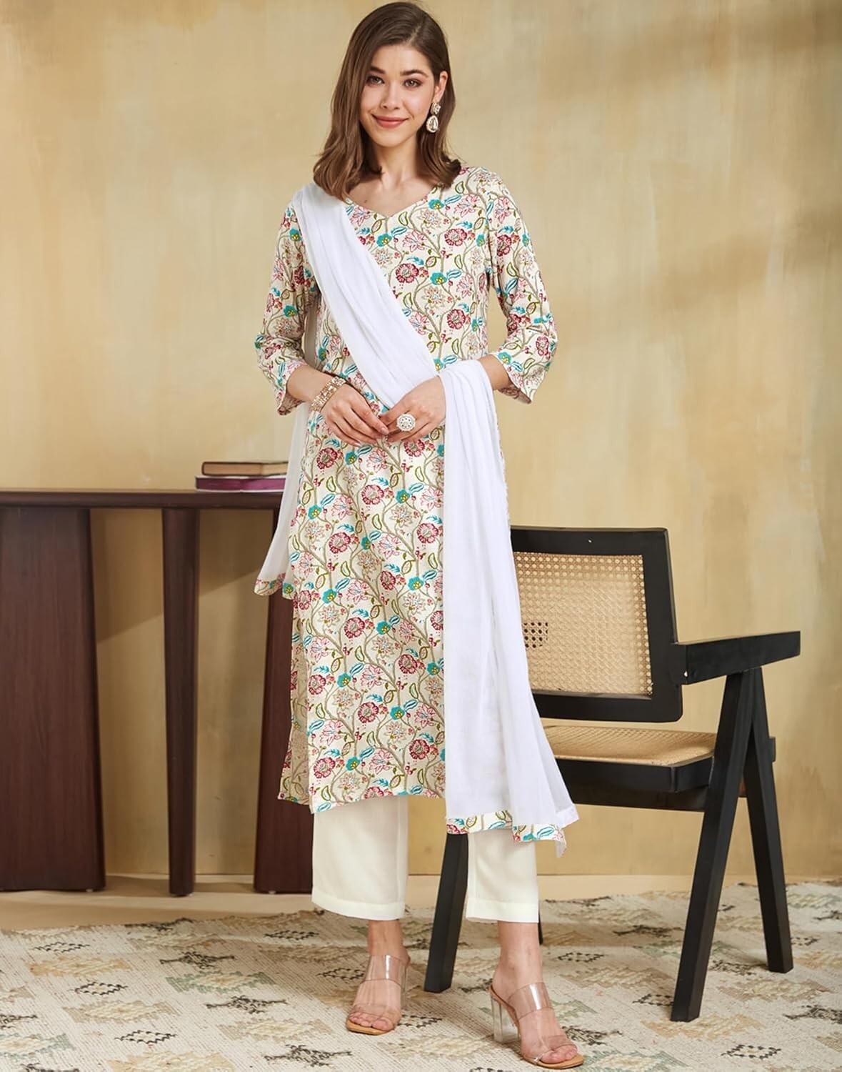 Rayon Blend Suit Set for Women | Floral Printed Kurta with Pant & Dupatta