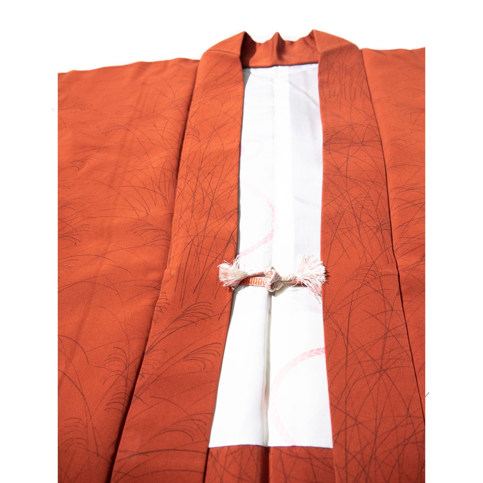 dark orange silver grass hand painted silk antique short kimono haori MOMOZONO