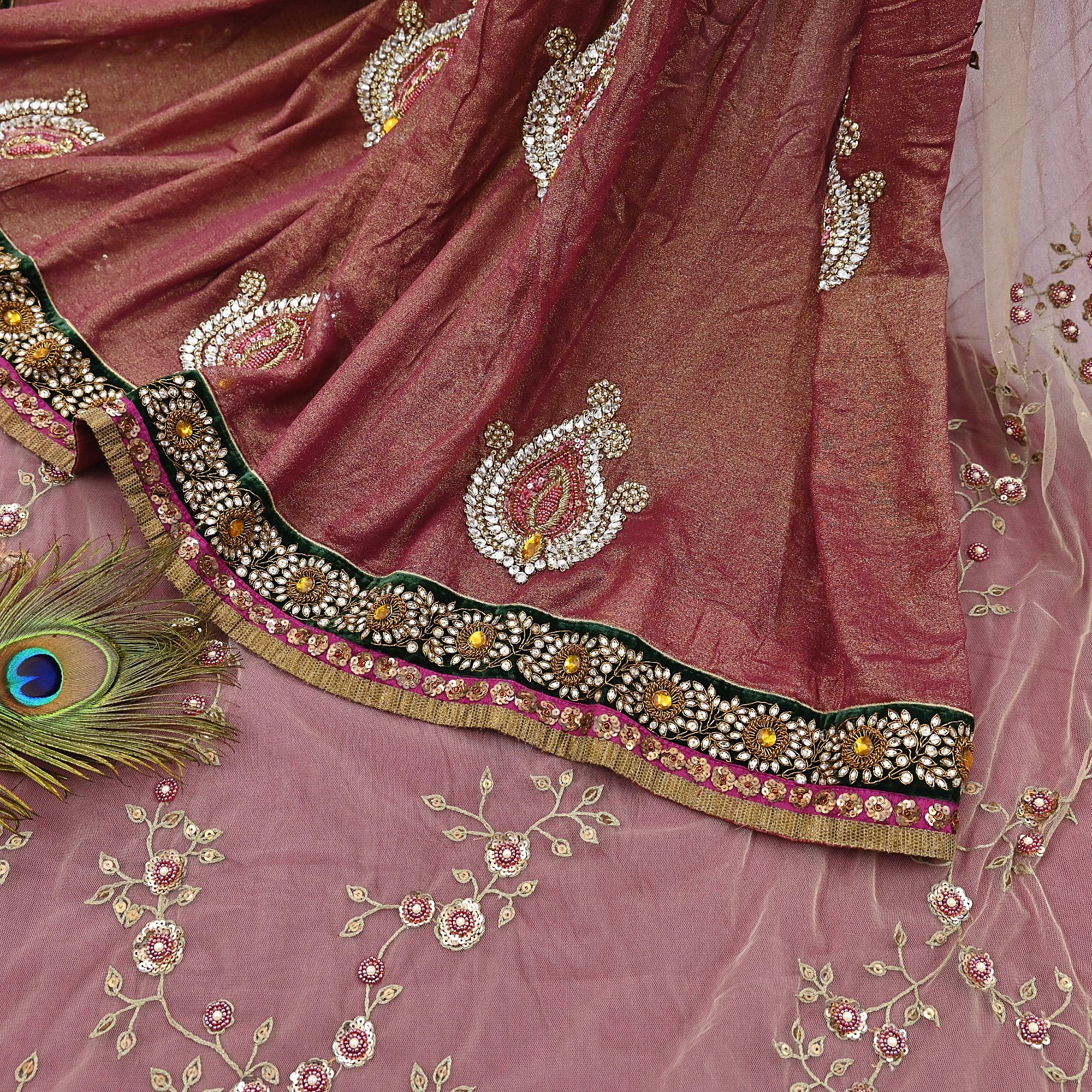 Indian Heavy Sari Net Hand Embroidered Designer Sabyasachi Lehenga saree